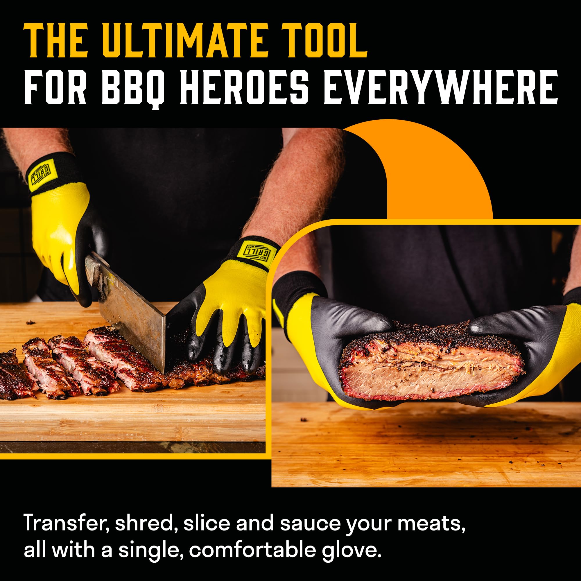 Hey Grill Hey guantes en uso volteando costillas con control y seguridad