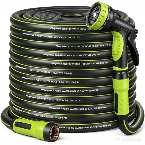 HEYRSUN manguera 75ft frontal mostrando el paquete completo y beneficios