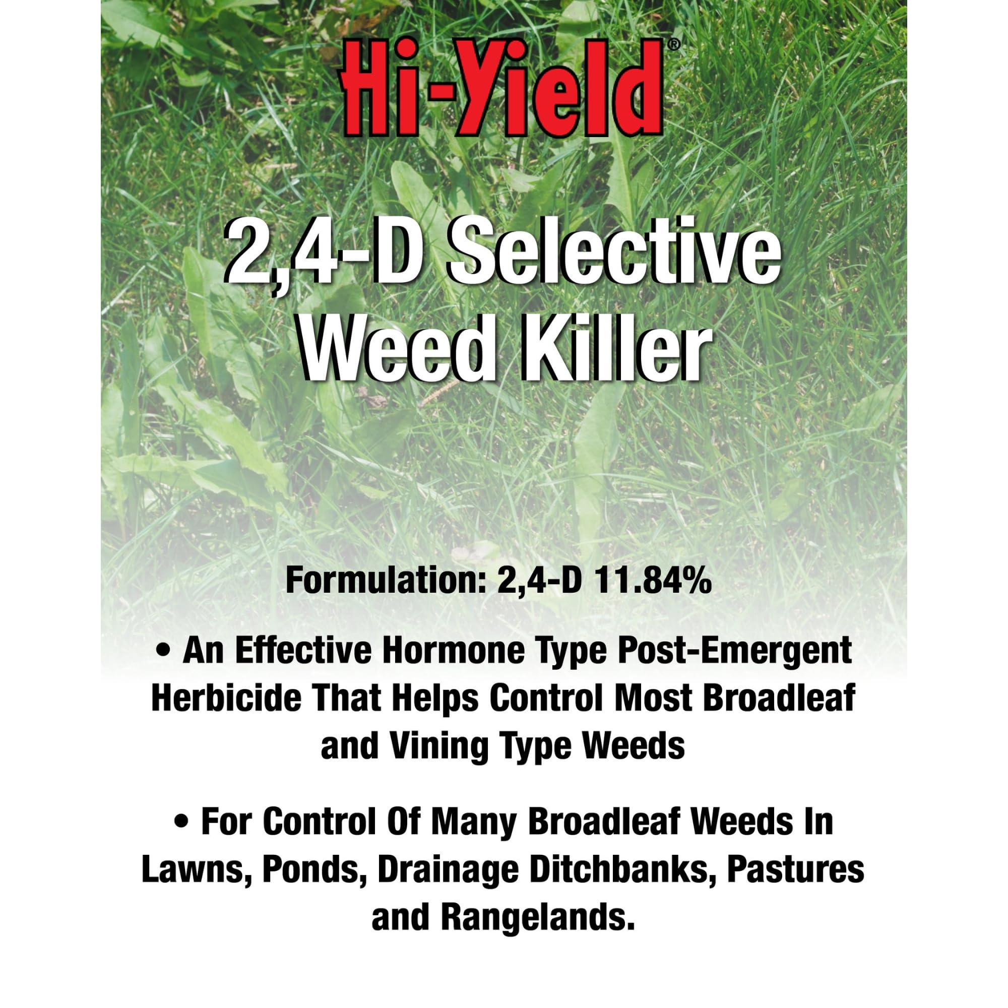 Hi‑Yield closeup de etiqueta y boquilla facilitando medición precisa y seguridad