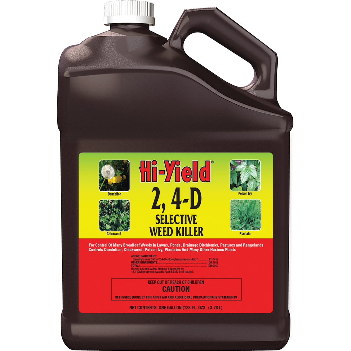 Hi-Yield botella frontal 1 galón mostrando formato y uso práctico