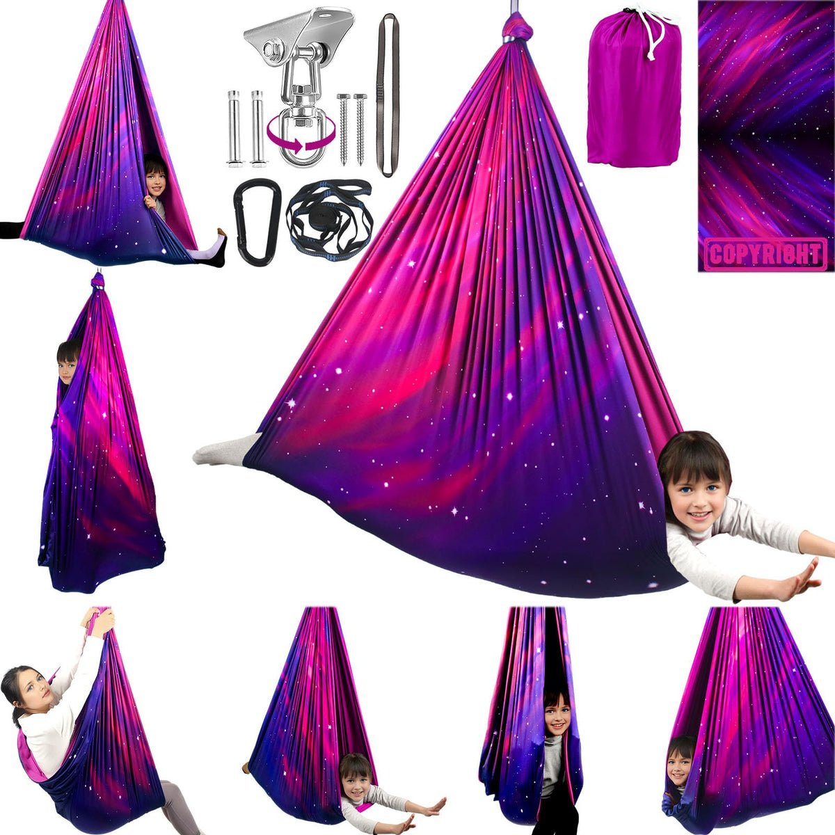 HiCamer columpio frontal mostrando forma envolvente y color galaxy