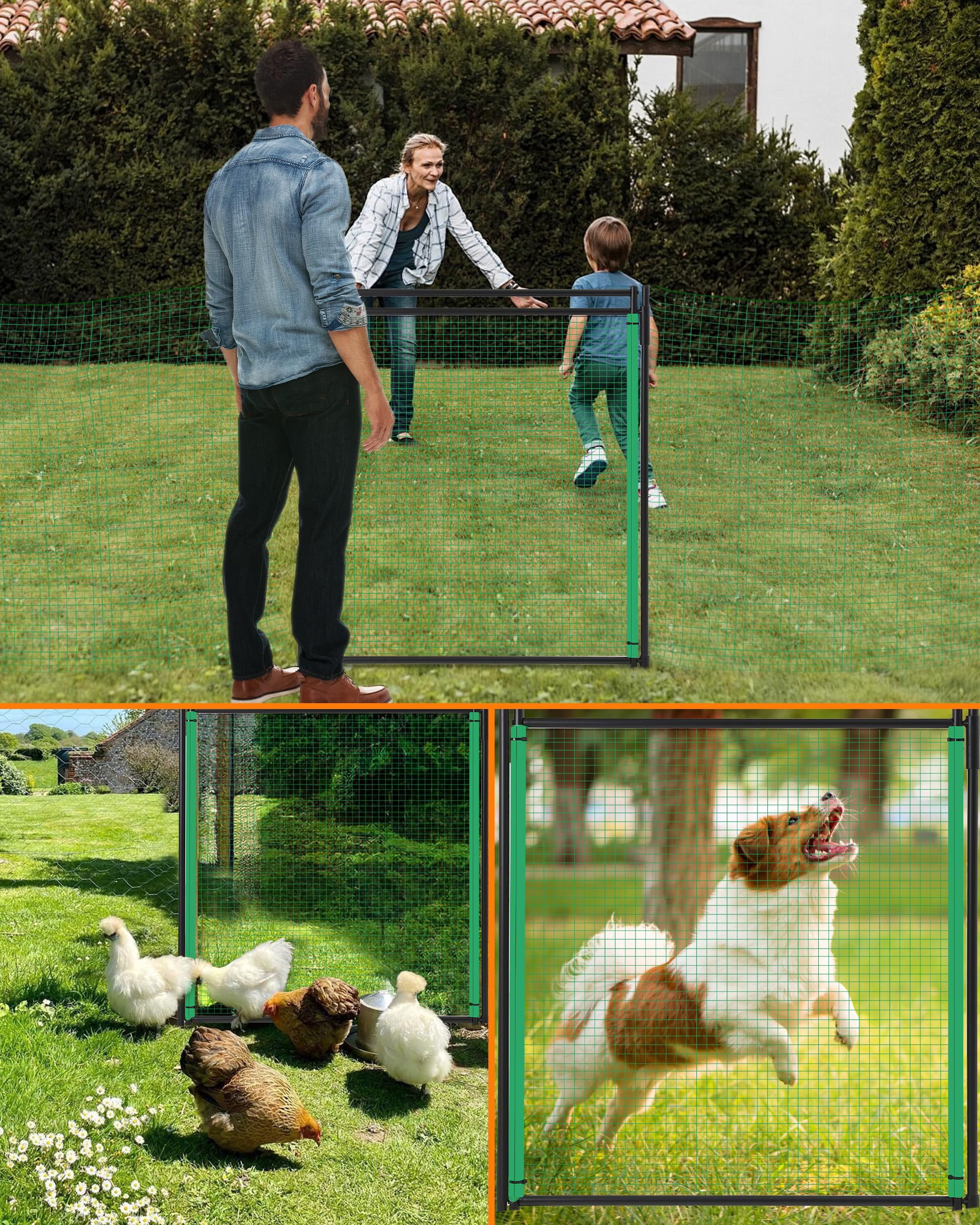HIDALIFE escena en jardín con perro y niños jugando, delimita áreas recreativas