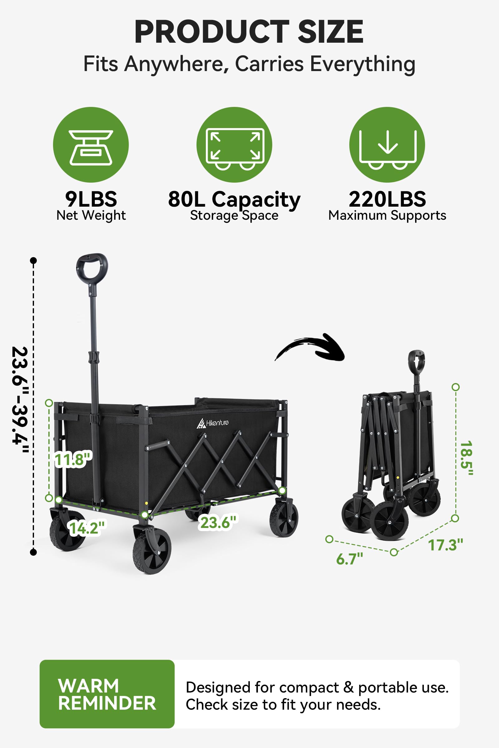 Hikenture plegado en posición vertical autoportante para almacenamiento fácil