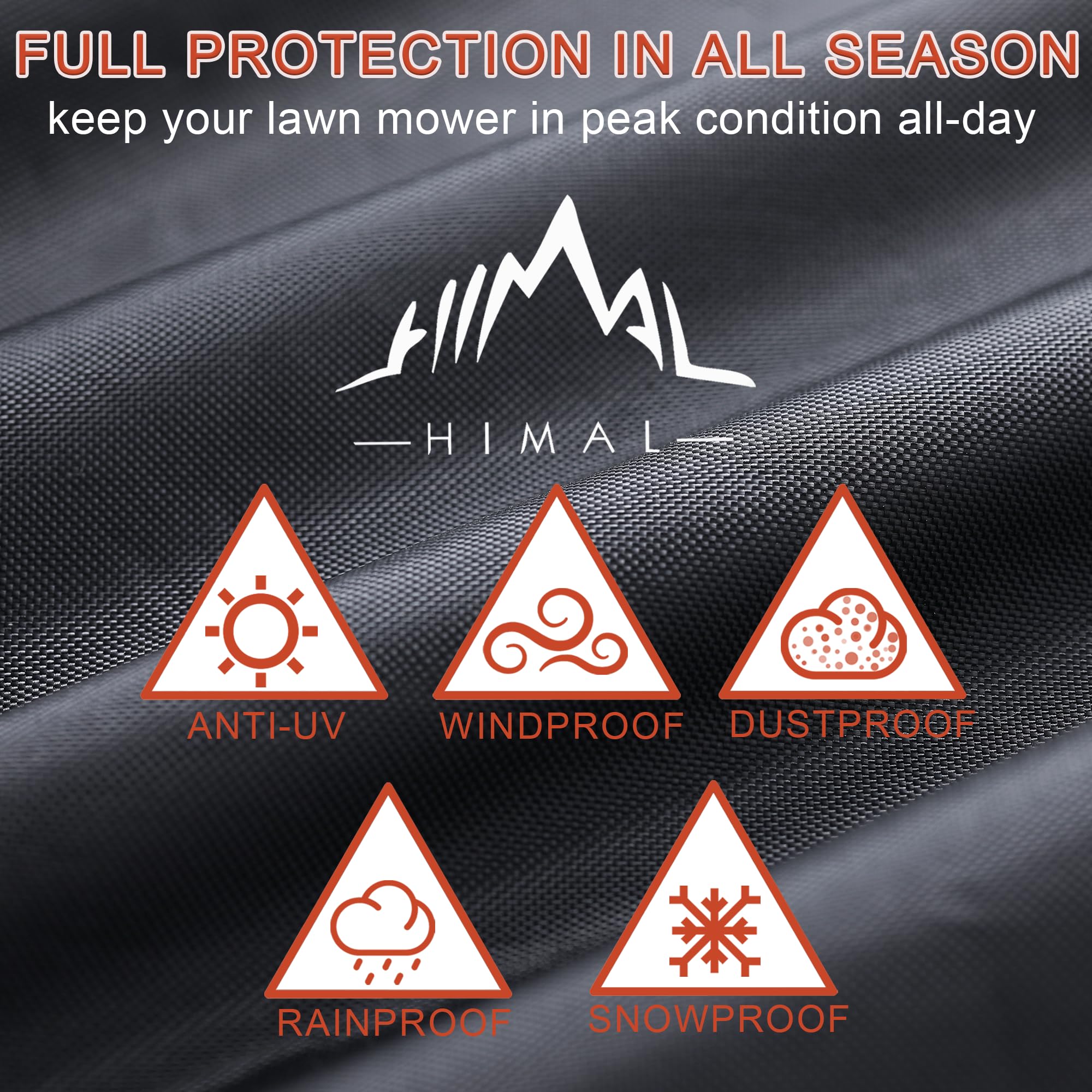 Himal Outdoors funda colocada en cortacésped demostrando ajuste y protección