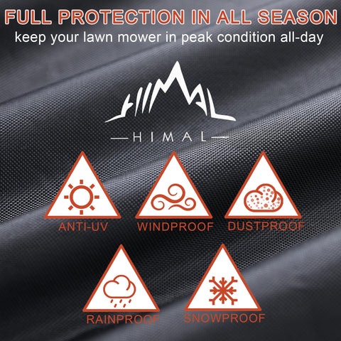 Himal Outdoors funda colocada en cortacésped demostrando ajuste y protección