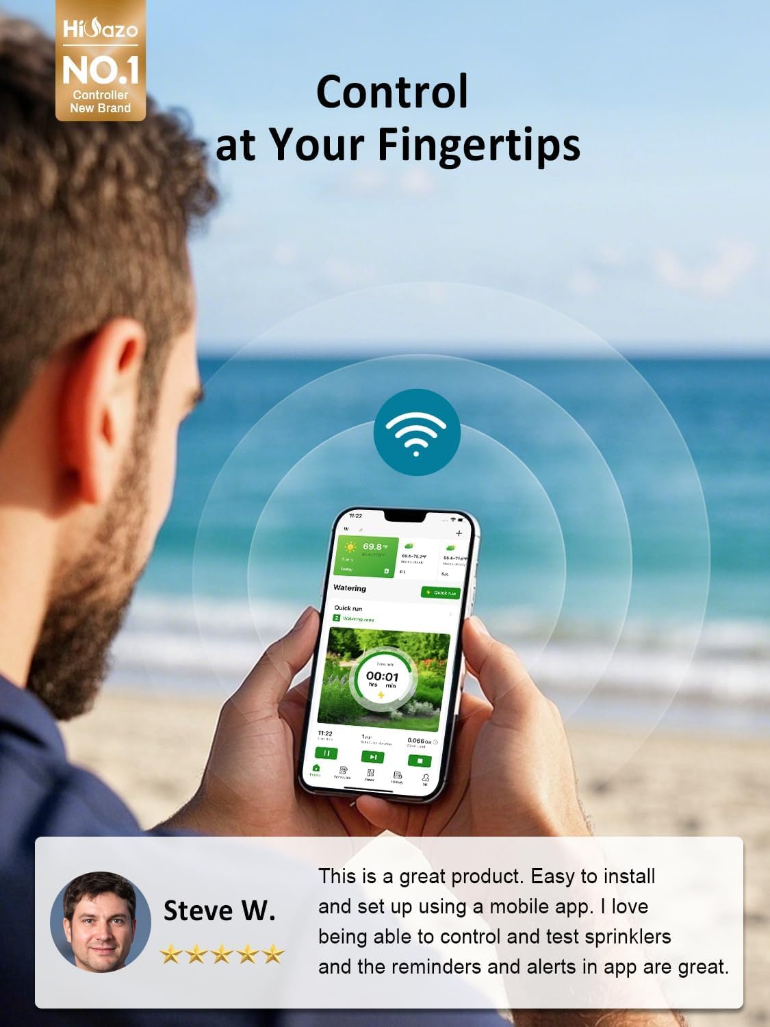 HiOazo app en smartphone con programas, gestión remota eficiente