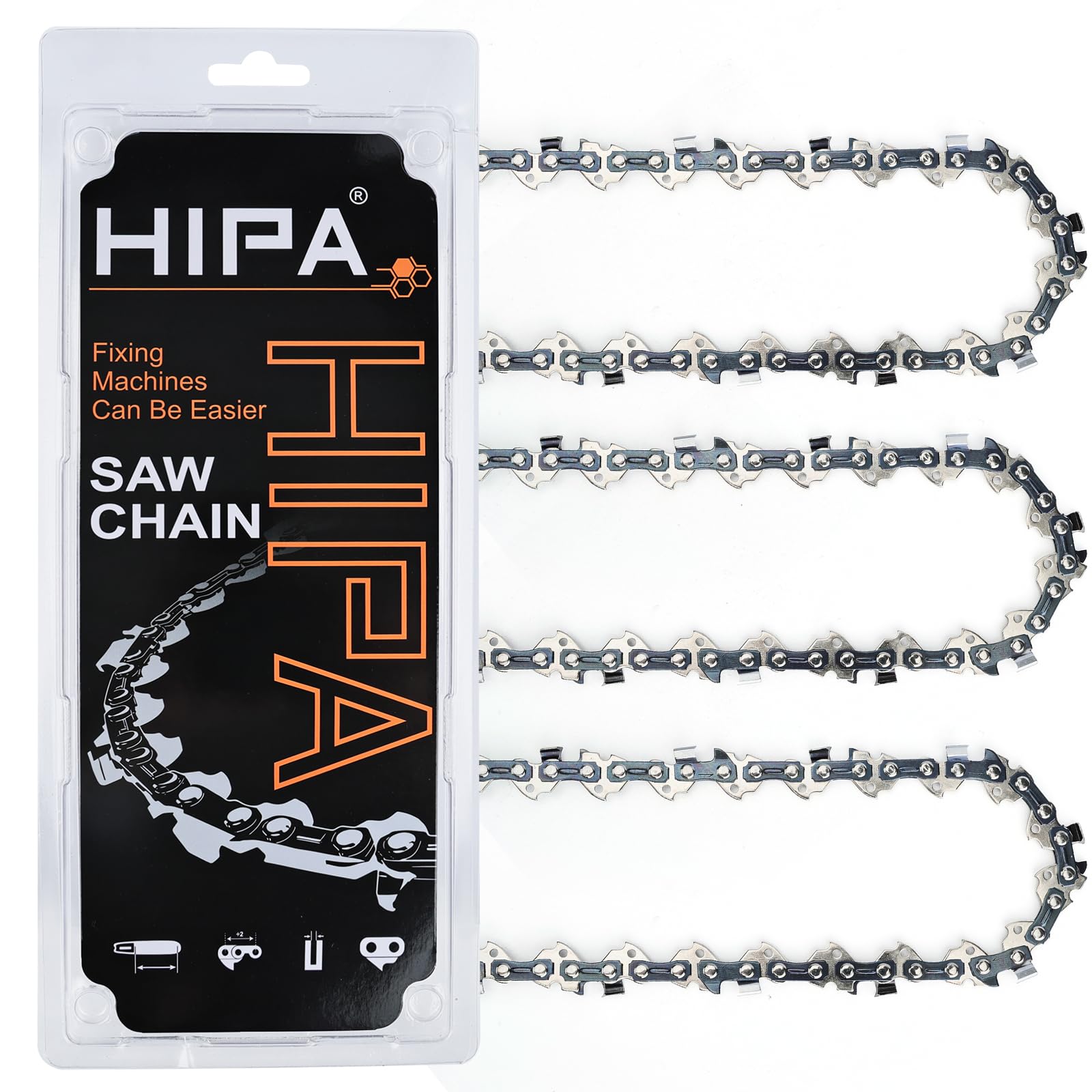 Hipa caja frontal mostrando el set de 3 cadenas y compatibilidad