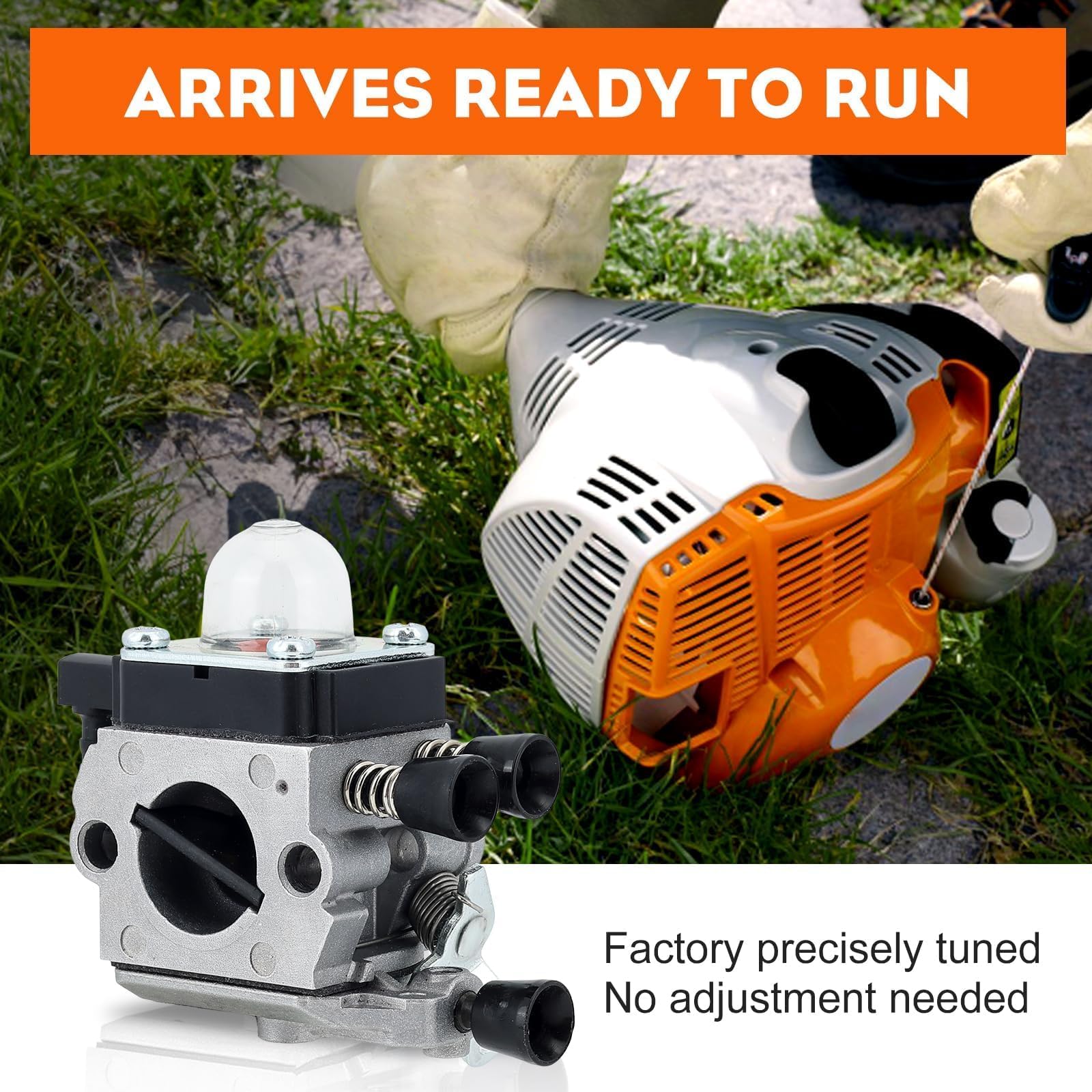 Hipa carburador instalado en desbrozadora STIHL demostrando uso real