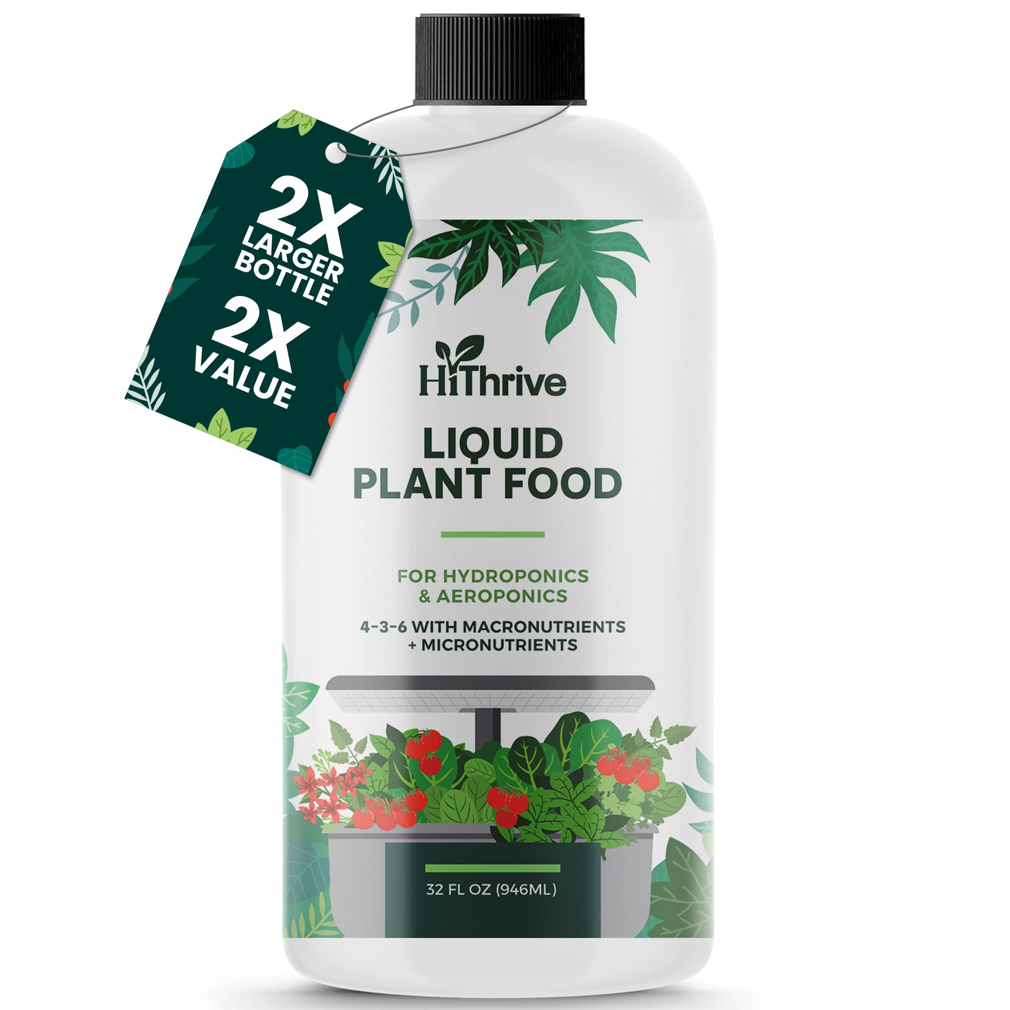 HiThrive botella frontal 32 oz mostrando formato y diseño beneficios prácticos