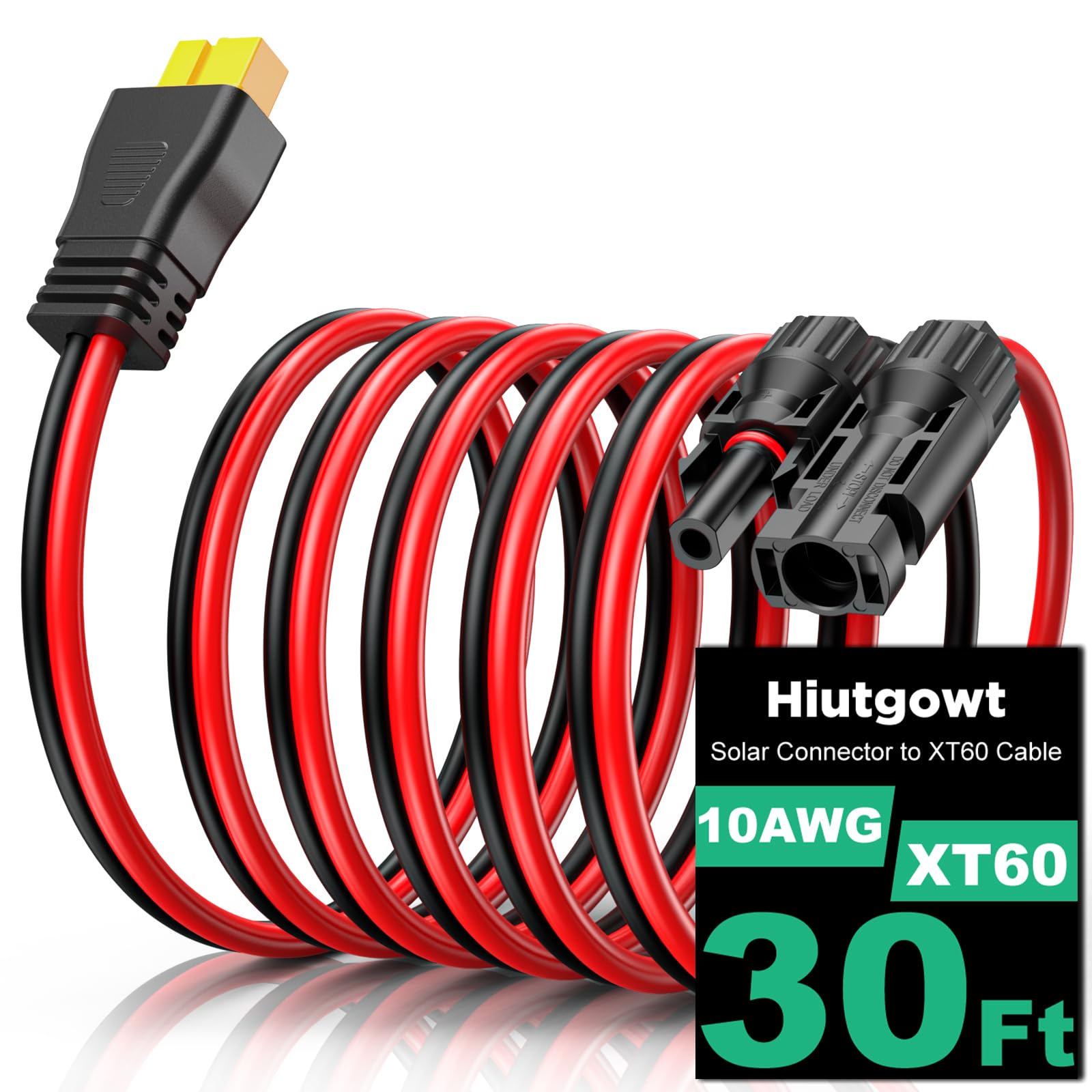Hiutgowt cable XT60 frente mostrando longitud y conectores, conecta con confianza