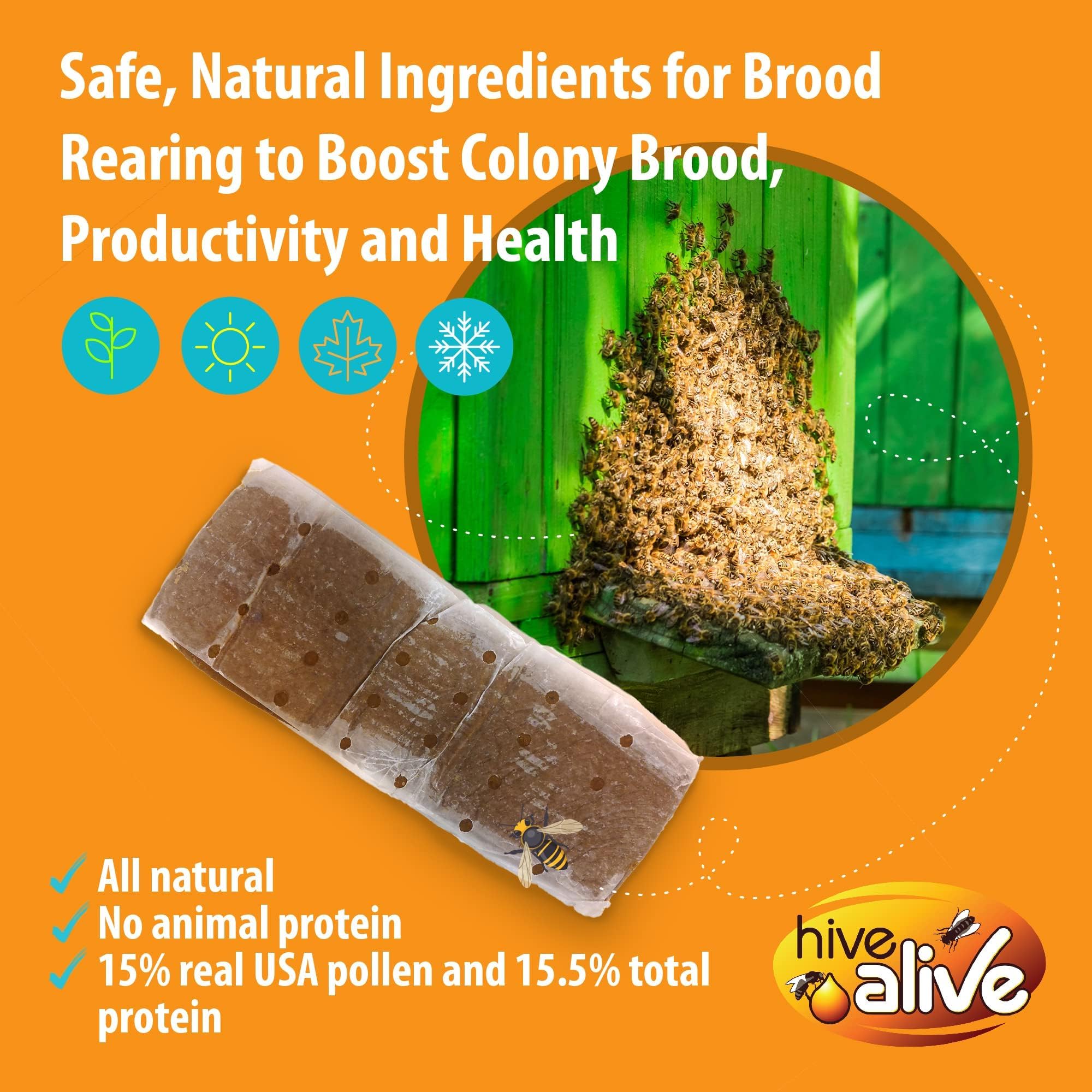 Hive Alive pastilla colocada sobre marcos para fácil acceso de las abejas