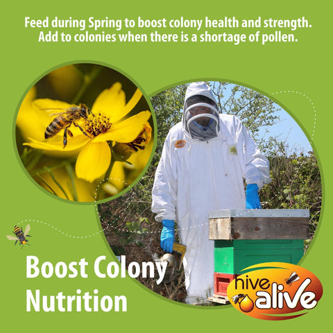 HIVE ALIVE etiqueta con ingredientes y porcentaje de polen real para transparencia