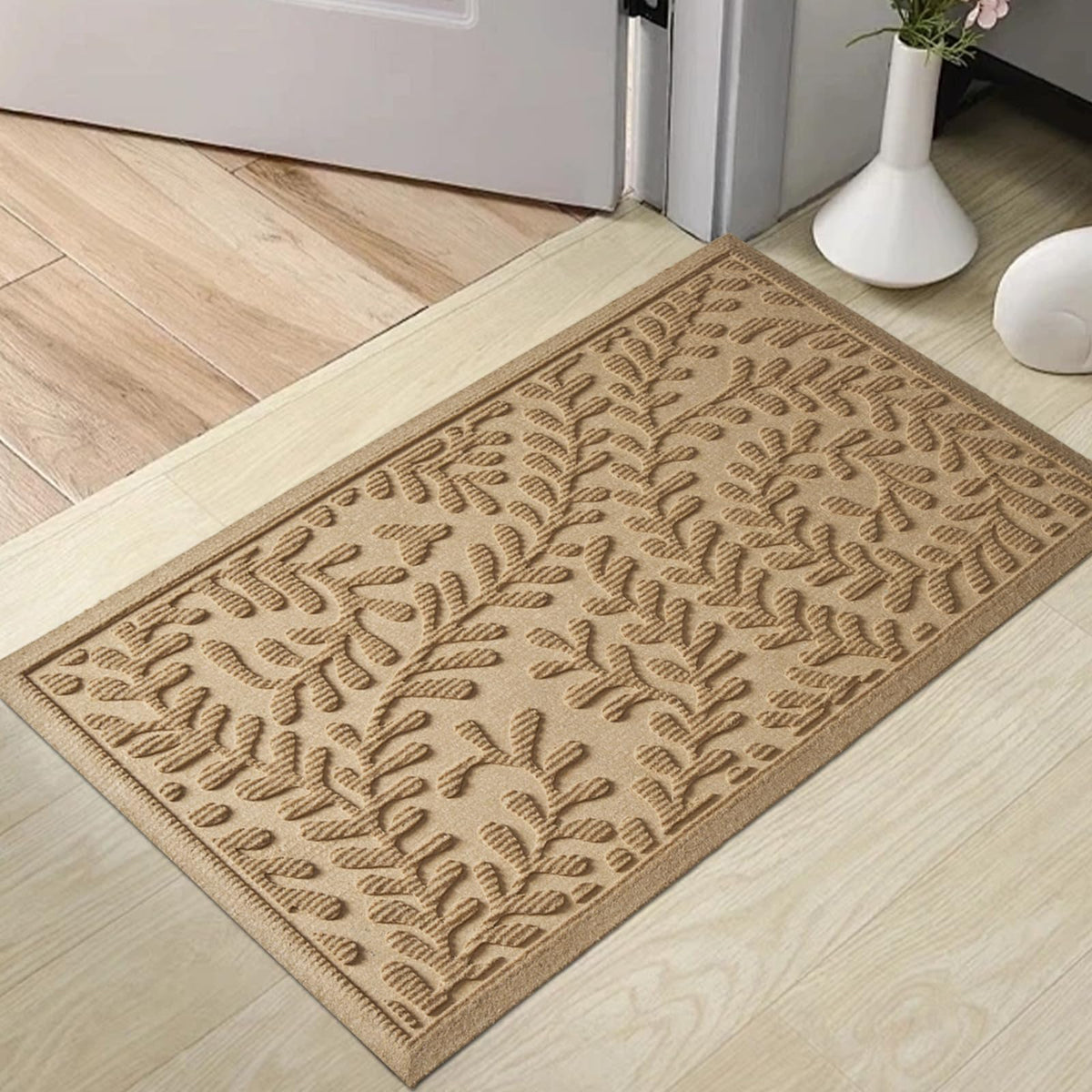 HIYARD felpudo frente empaquetado beige mostrando diseño acogedor y durabilidad