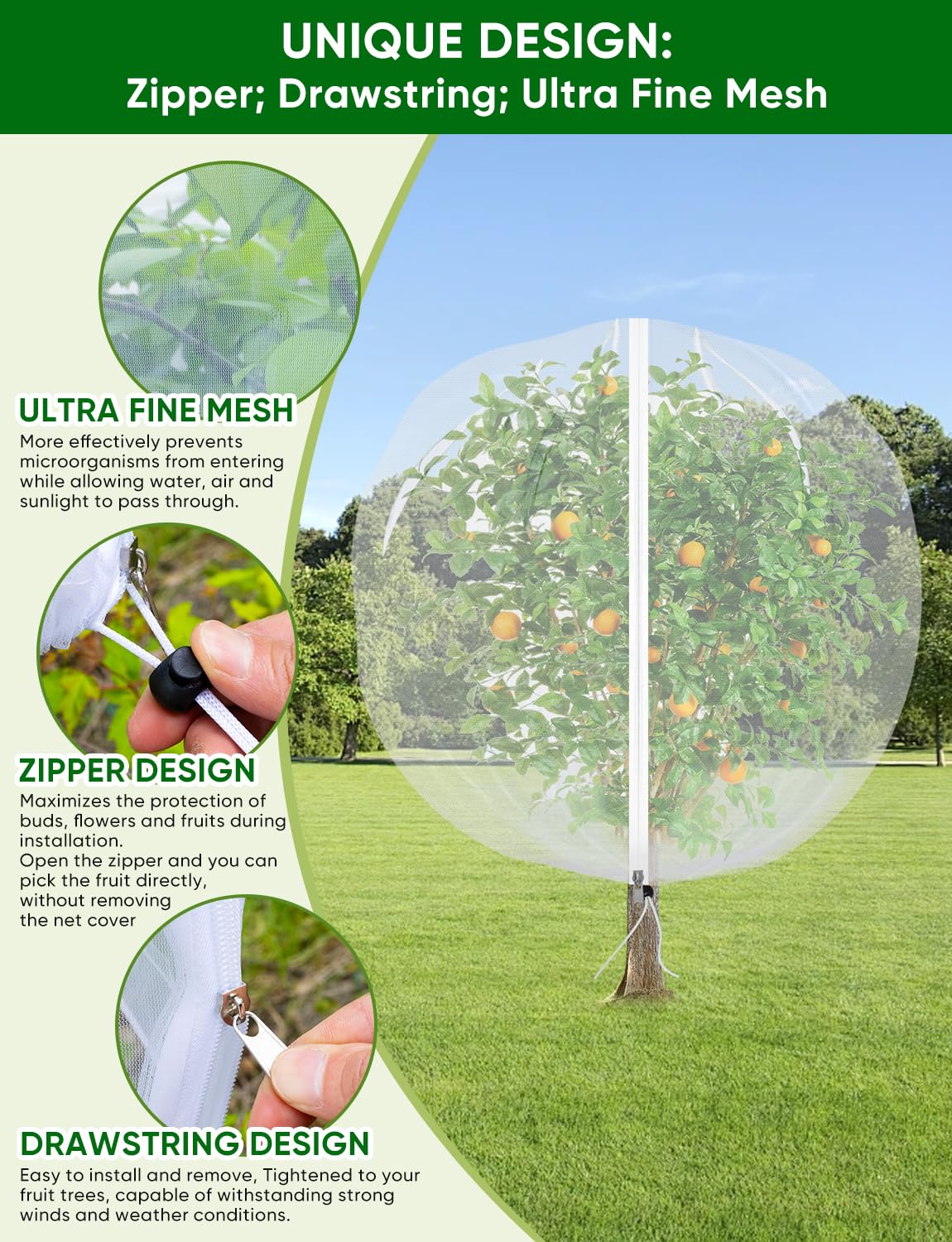 HKZ malla instalada en árbol joven evitando acceso de aves