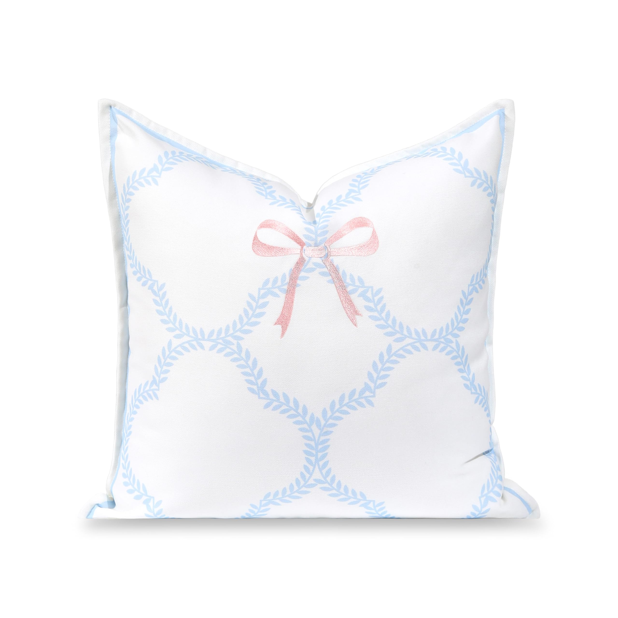 Hofdeco Premium frontal de la funda con hojas azul bebé y lazo rosa, elegante