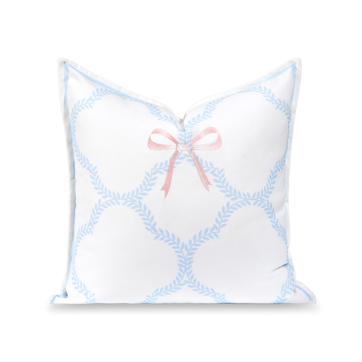 Hofdeco Premium frontal de la funda con hojas azul bebé y lazo rosa, elegante