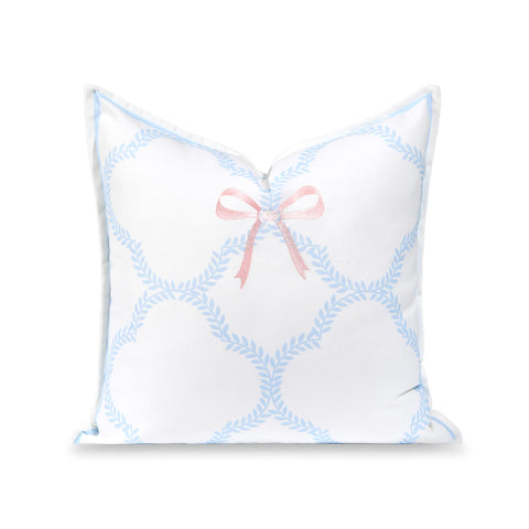 Hofdeco Premium frontal de la funda con hojas azul bebé y lazo rosa, elegante