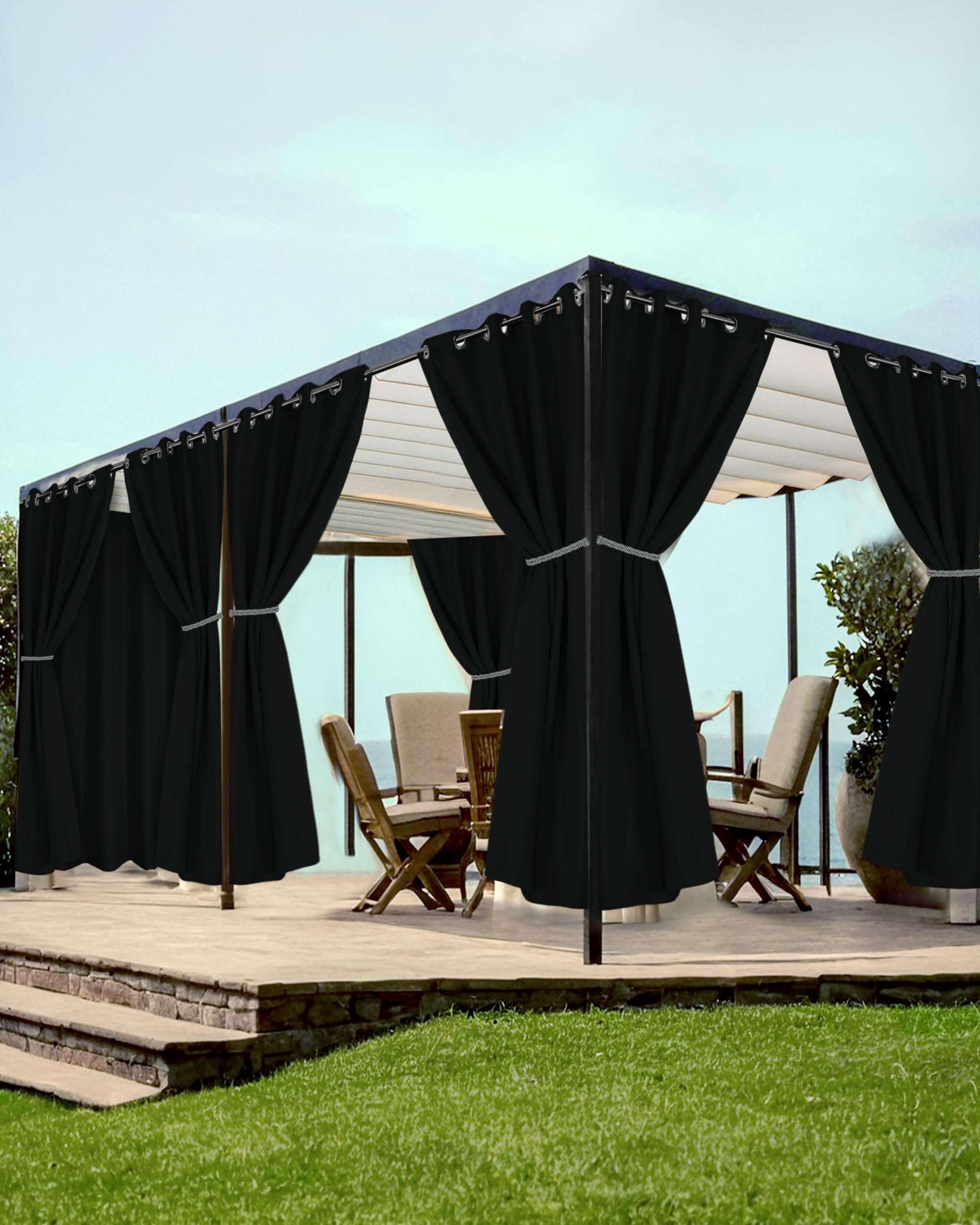 HolidayIdeas cortina exterior frontal mostrando diseño y cobertura