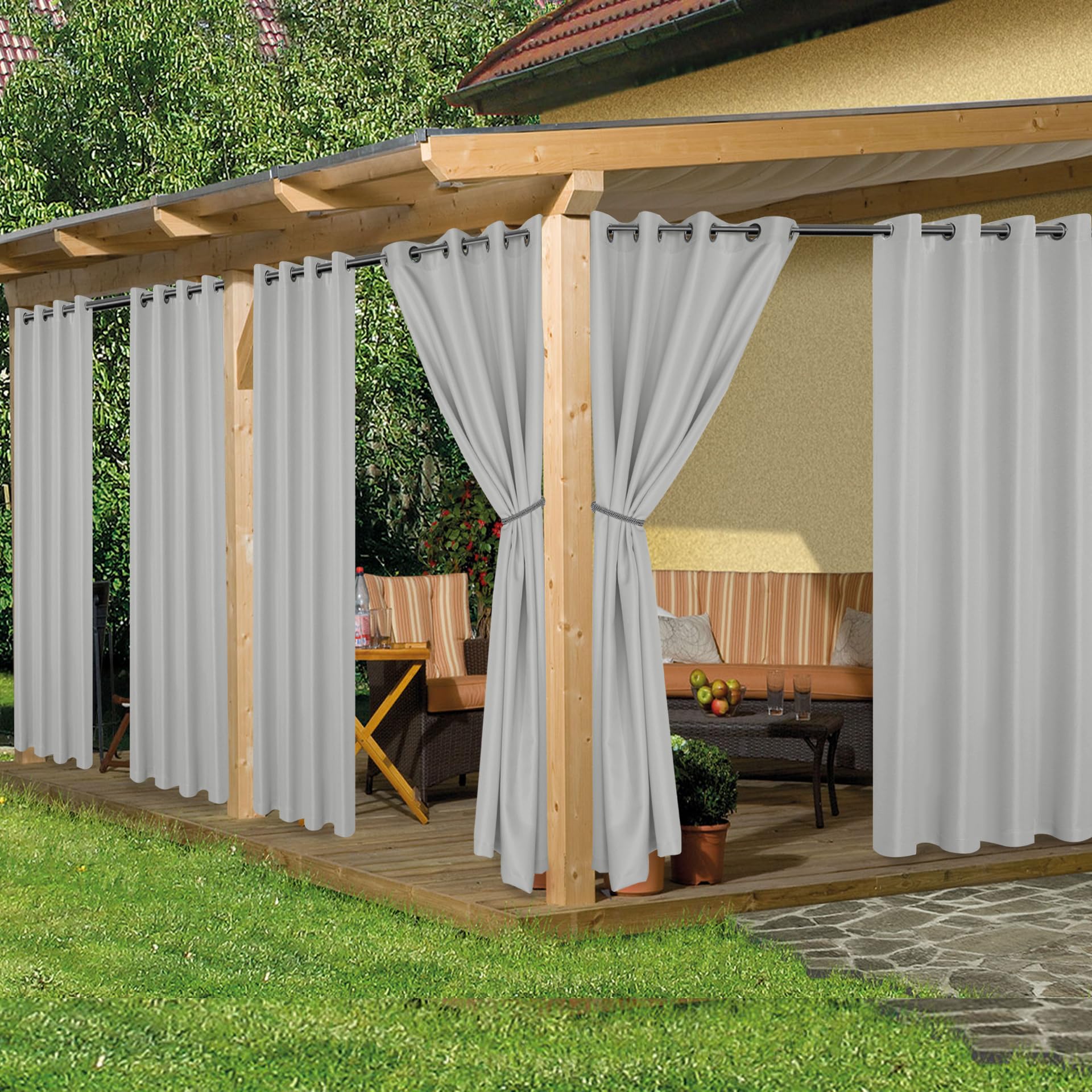HolidayIdeas cortinas empacado frontal mostrando seis paneles y cobertura