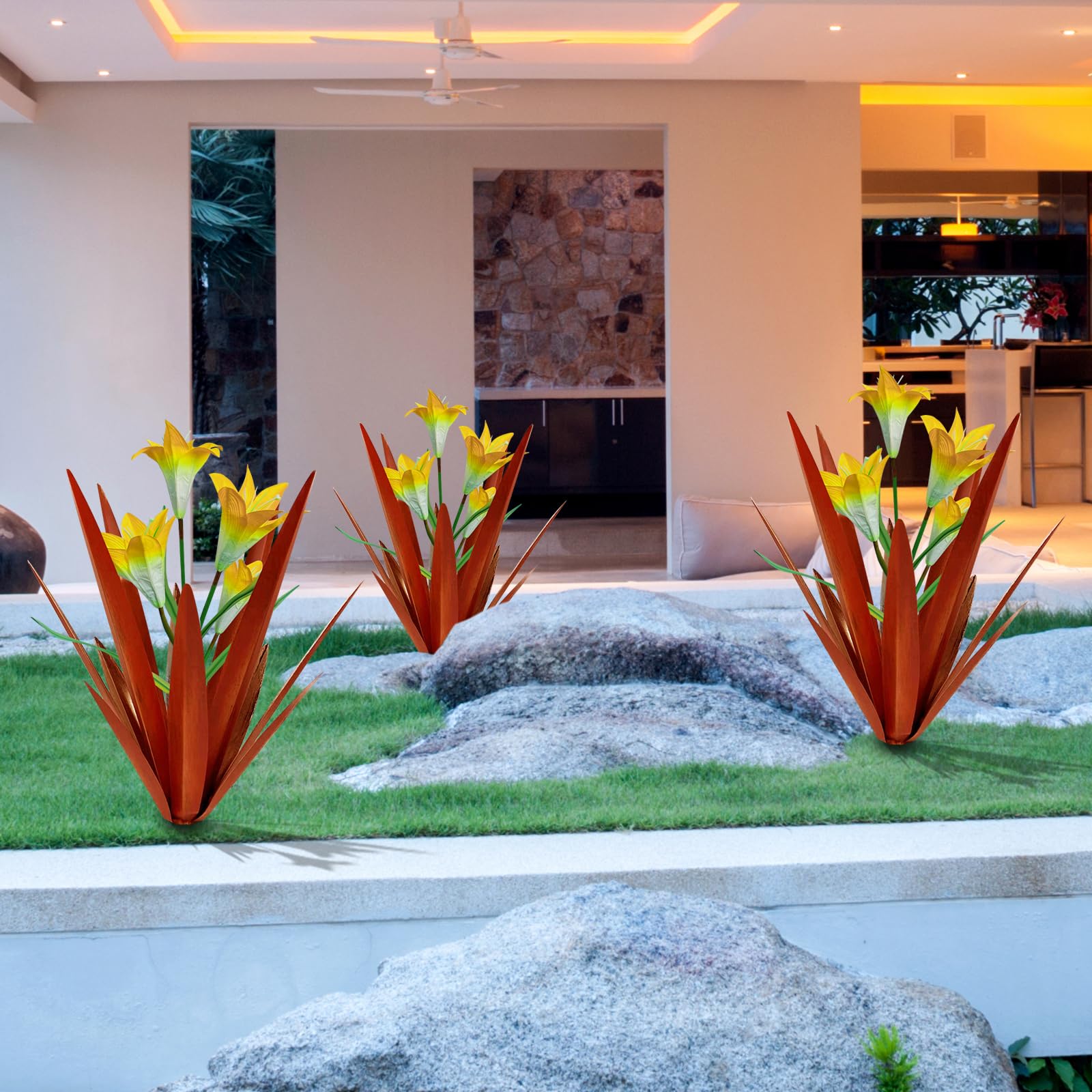 Homight flor central tipo lirio en metal, punto focal duradero para jardín