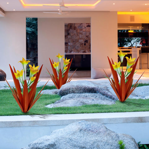Homight flor central tipo lirio en metal, punto focal duradero para jardín