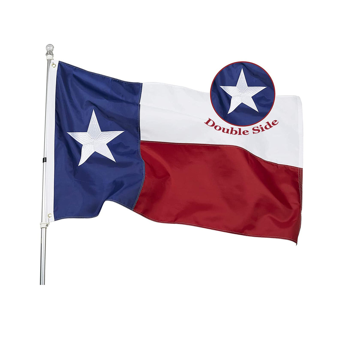Homissor bandera Texas frontal mostrando colores vivos y visibilidad