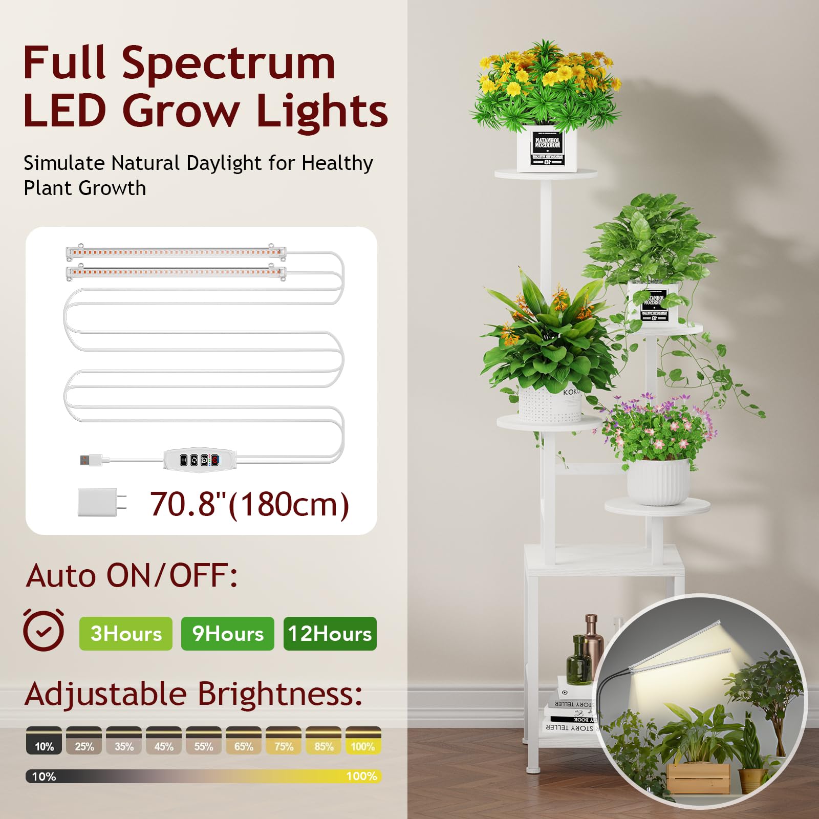 Homsorout foco de luz de cultivo ajustable favoreciendo crecimiento vegetal