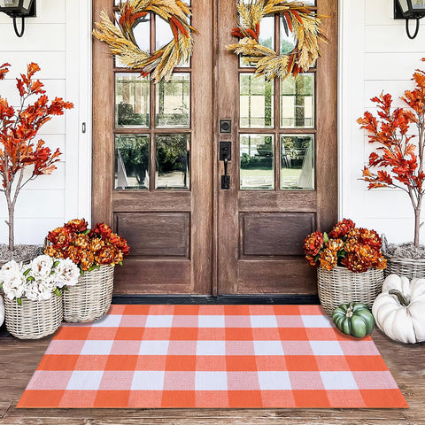 Homydecor alfombra frontal naranja y blanco añade bienvenida cálida