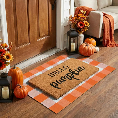 Homydecor alfombra a cuadros naranja y blanco detalle del patrón acogedor