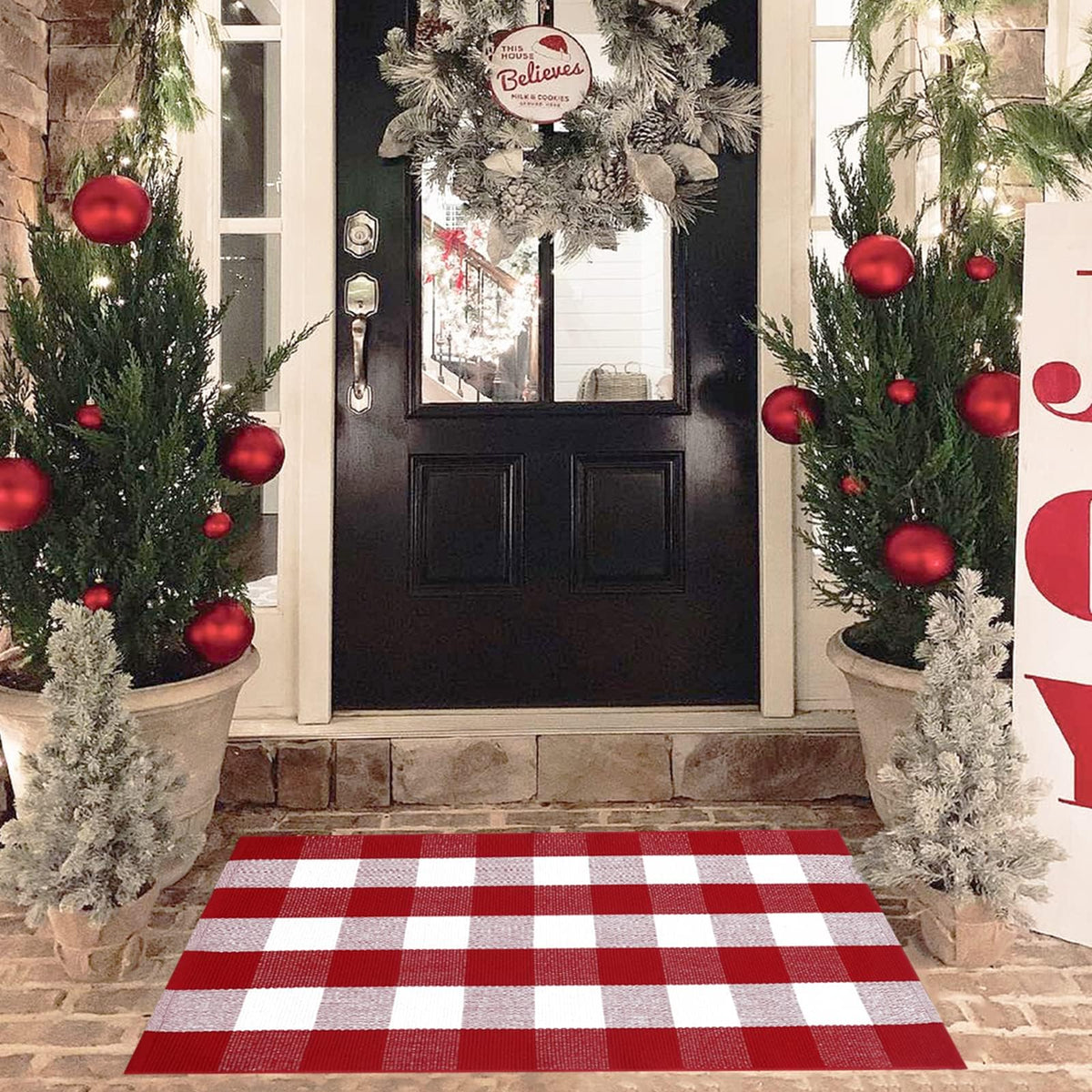 Homydecor alfombra frontal roja y blanca aporta bienvenida festiva