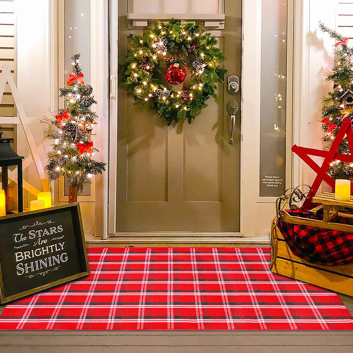 Homydecor felpudo frente decorativo rojo verde blanco aporta bienvenida festiva