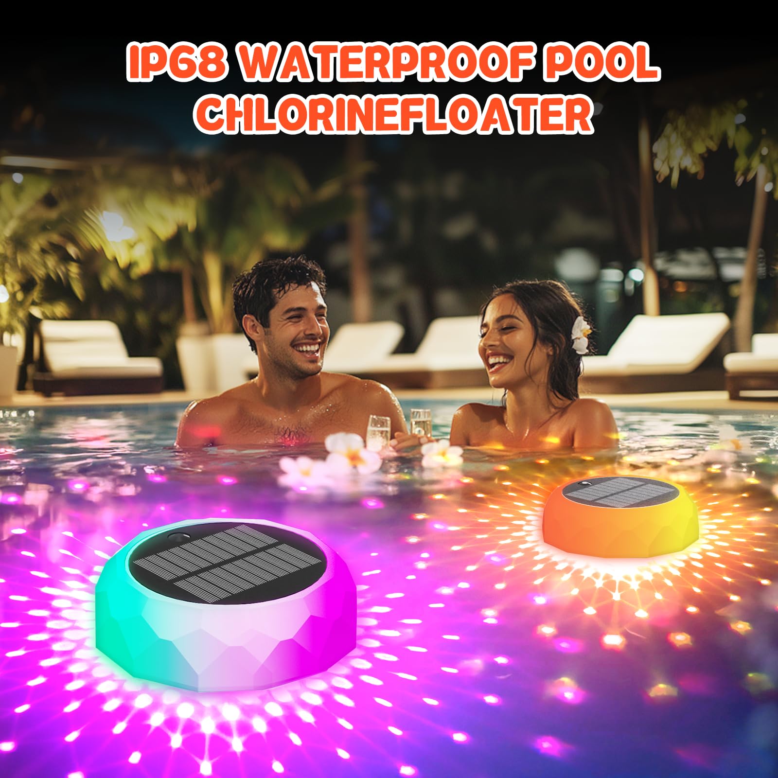 Honeasort flotando en un jacuzzi ideal para cenas nocturnas