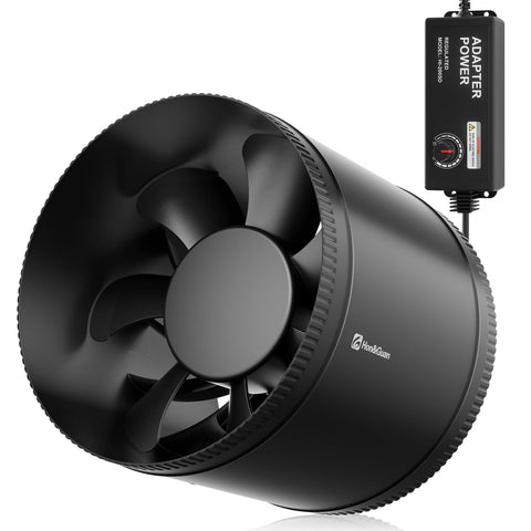 Ventilador Hon&Guan 8" frontal mostrando diseño compacto y ahorro energético