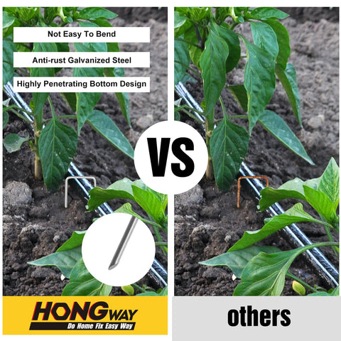 HongWay grapa en uso fijando malla de jardinería con sujeción segura