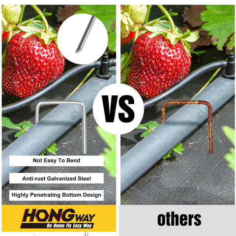 HongWay grapa en uso sujetando malla de jardín con firmeza
