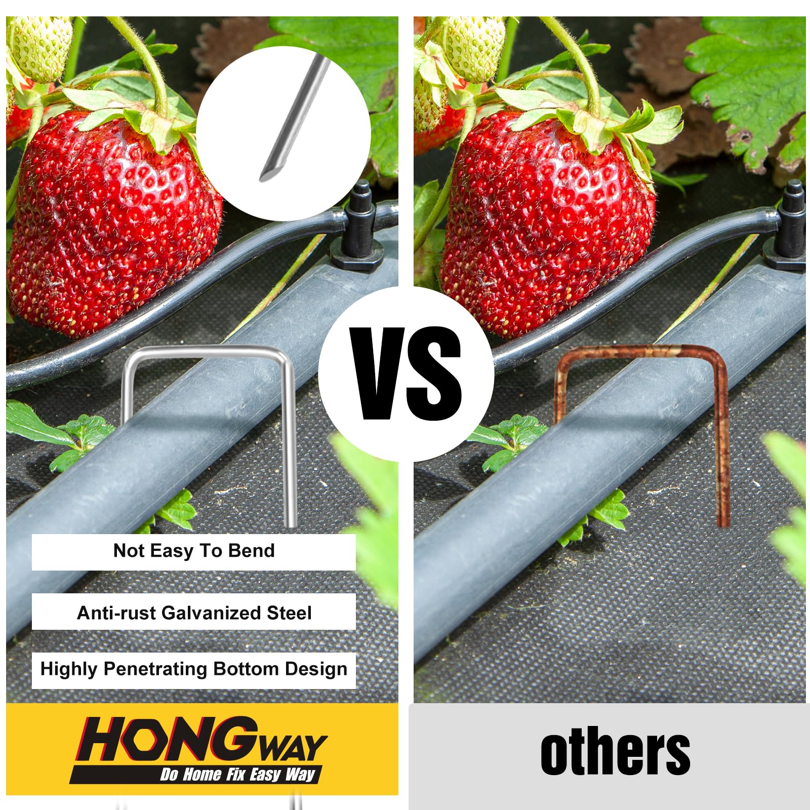 HongWay grapas en uso sujetando tela geotextil, fijación estable