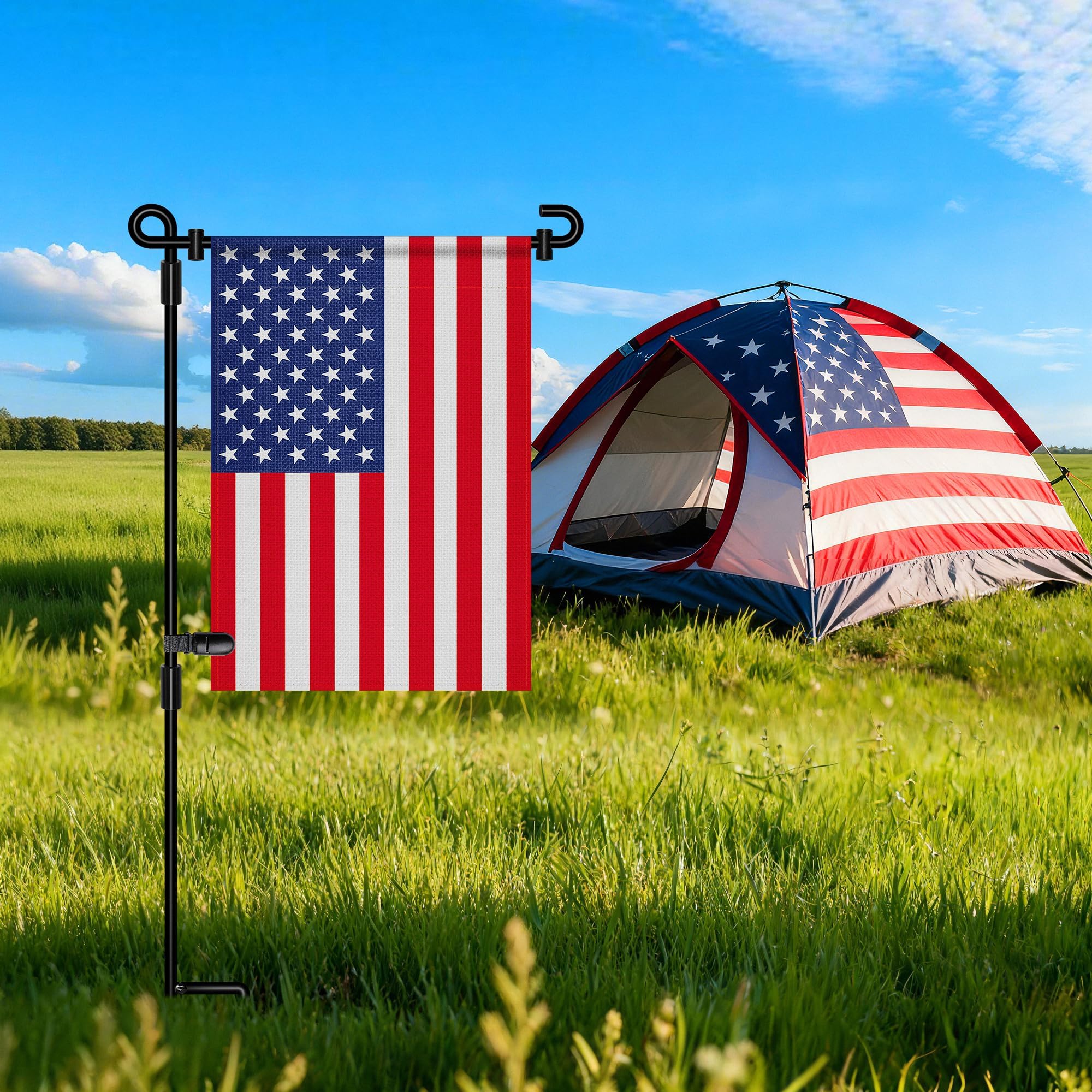 HOOSUN soporte con bandera colocada mostrando visibilidad efectiva