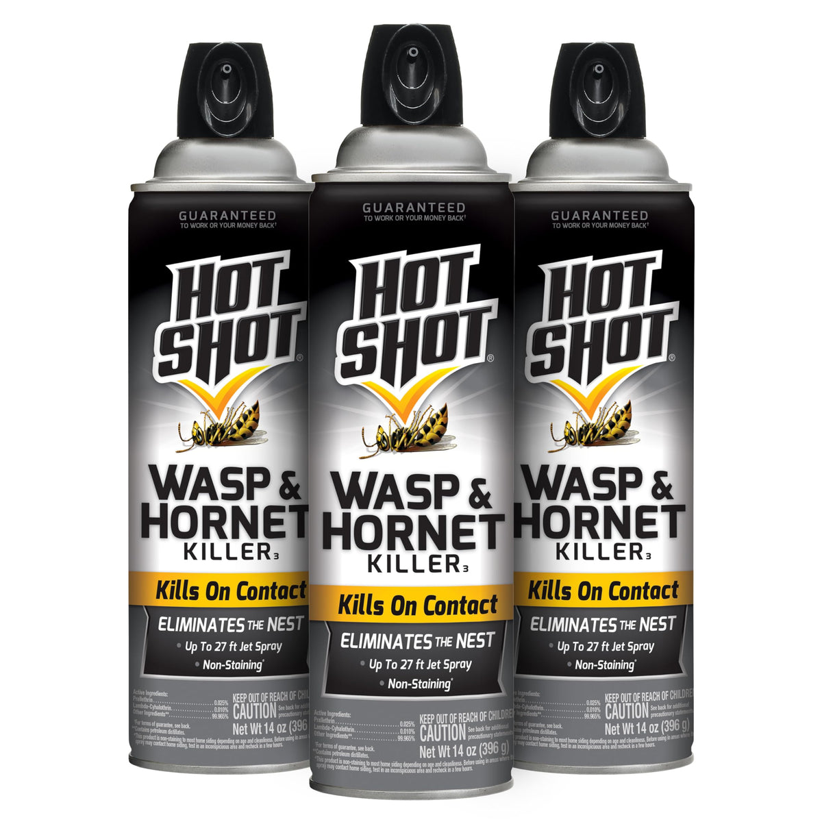 HOT SHOT aerosol frente del paquete muestra protección rápida
