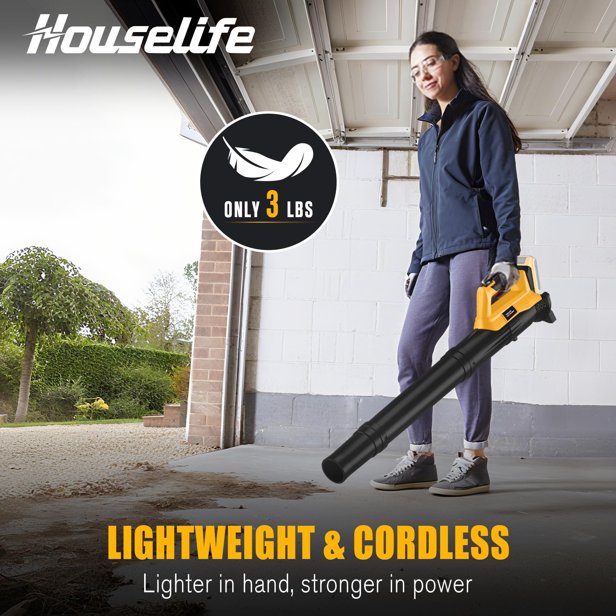Houselife etiqueta que muestra compatibilidad Dewalt 20V, beneficio: reutiliza baterías existentes