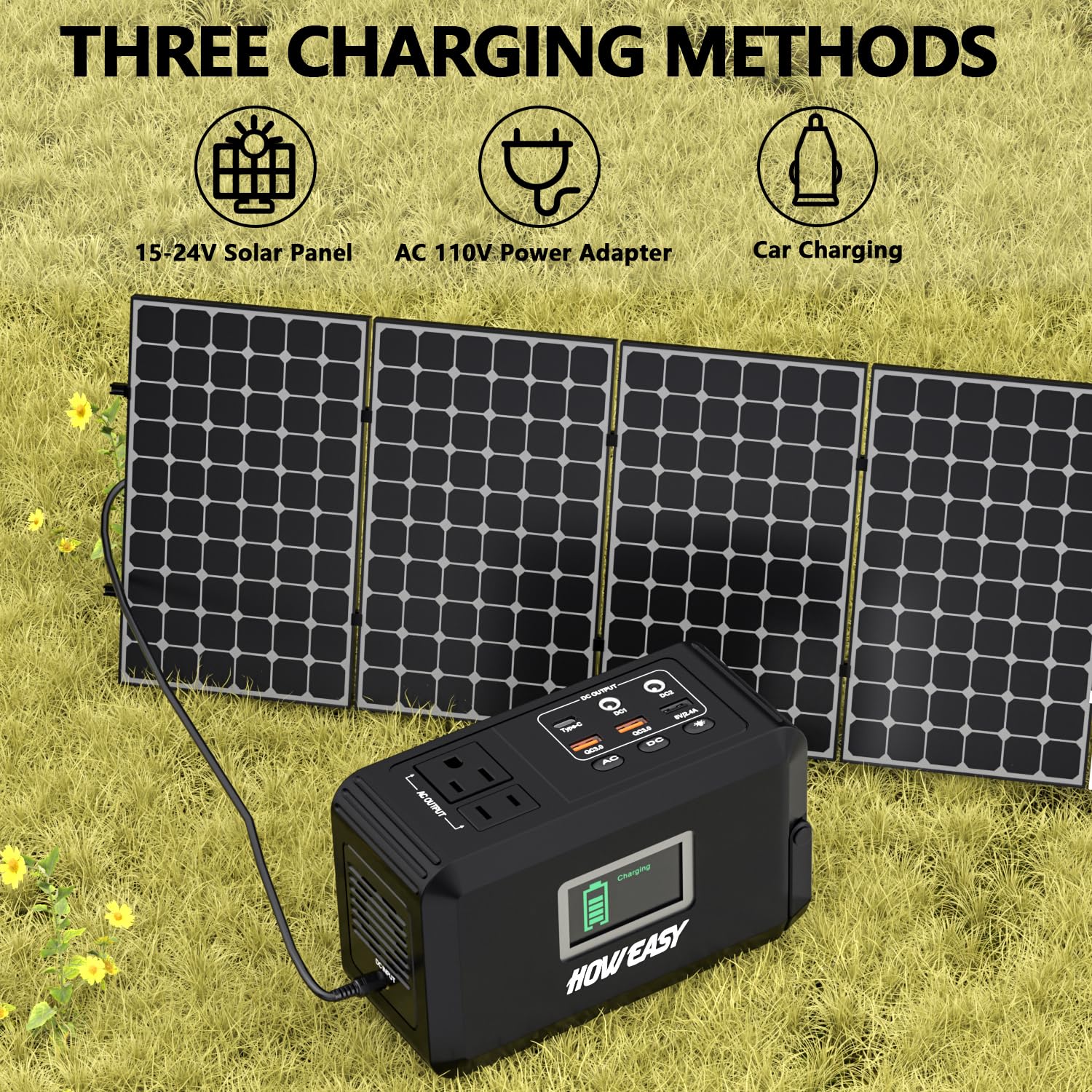 HOWEASY en tienda de camping alimentando luces; energía fiable al aire libre
