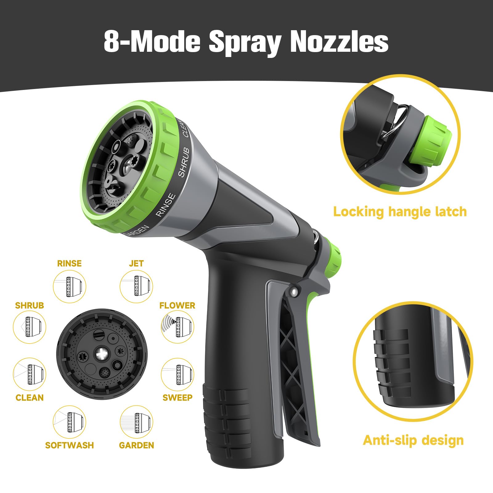 Hozcart boquilla ergonómica con 8 modos para riego y limpieza eficiente