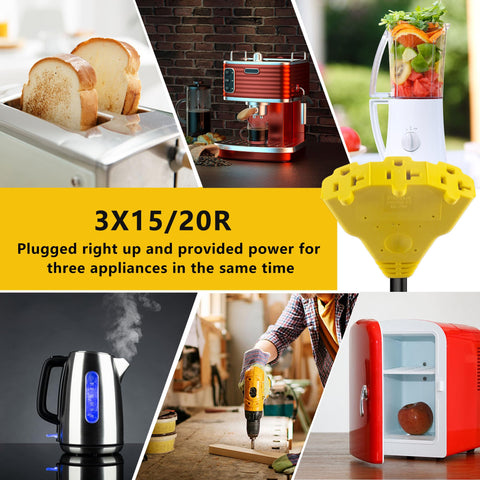 HOZHEM adaptador en uso en campamento alimentando electrodomésticos, solución portátil