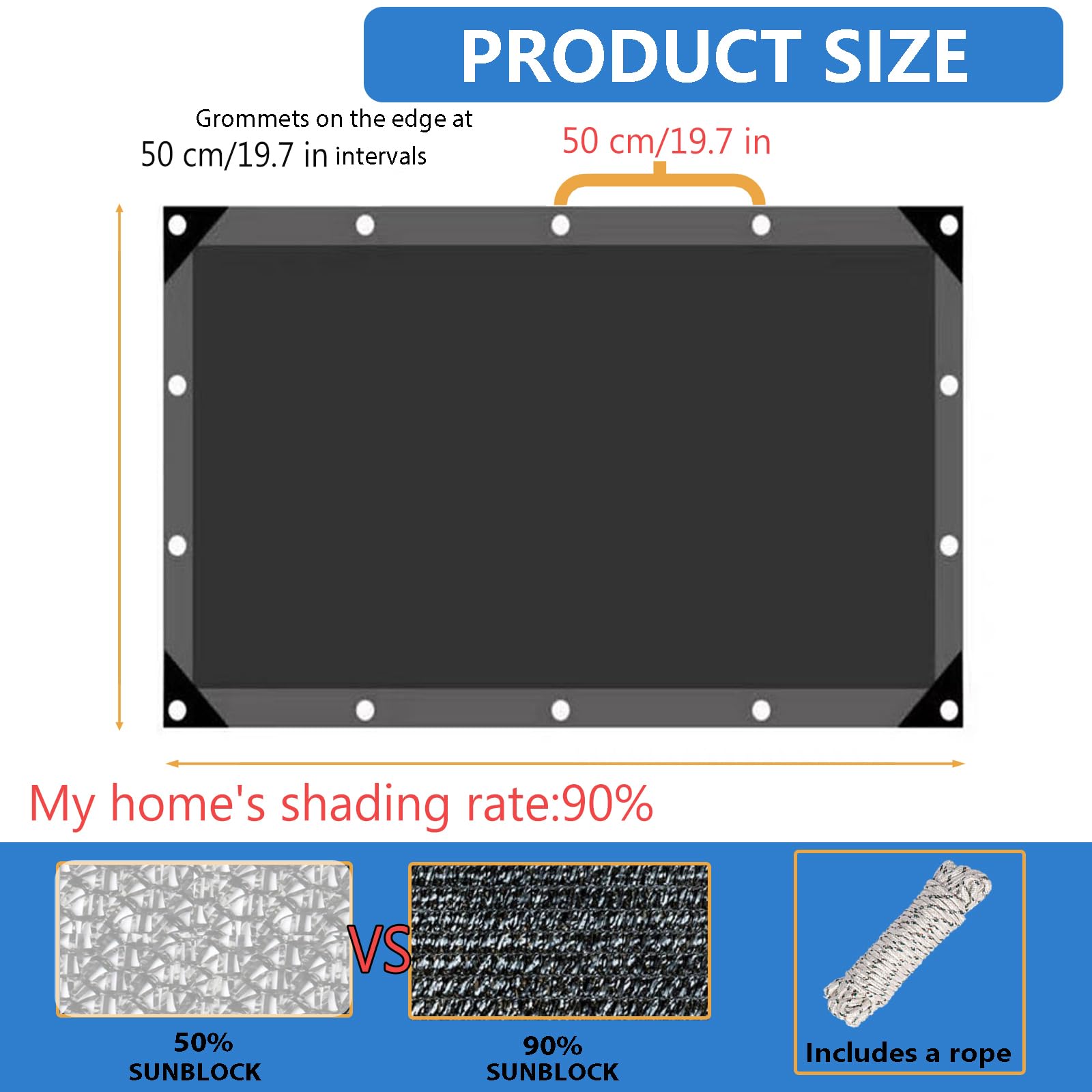 HSHADETTARP primer plano del tejido HDPE, respirabilidad y resistencia