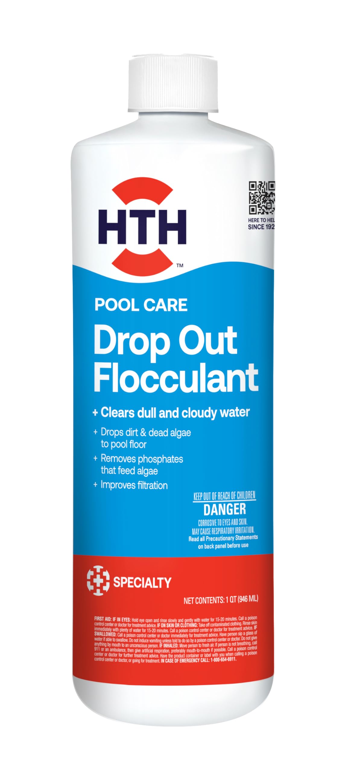 HTH floculante envase frontal, clarifica agua rápidamente