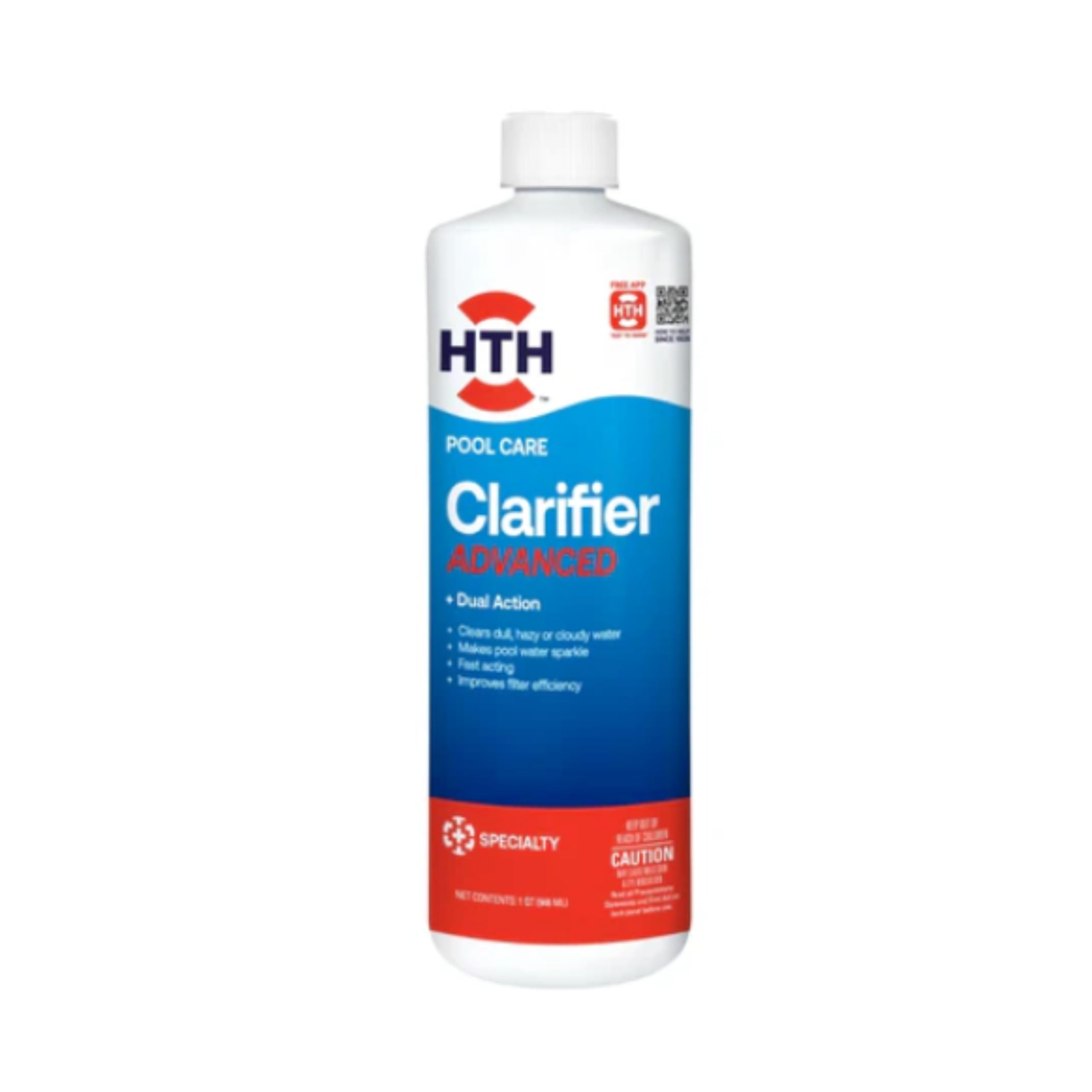 HTH envase frontal del clarificador muestra etiqueta y uso seguro