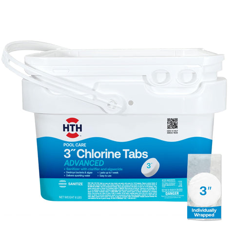 HTH embalaje frontal mostrando el paquete de 8 lb y beneficio durabilidad