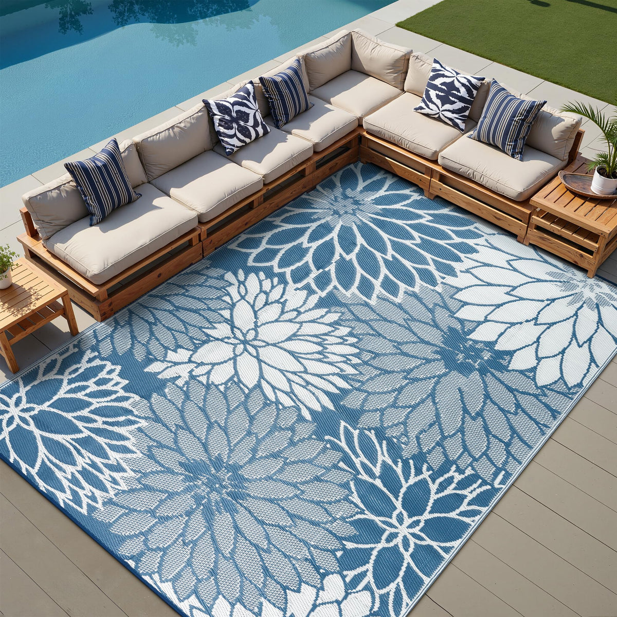 HUGEAR alfombra frontal azul floral mostrando diseño atractivo