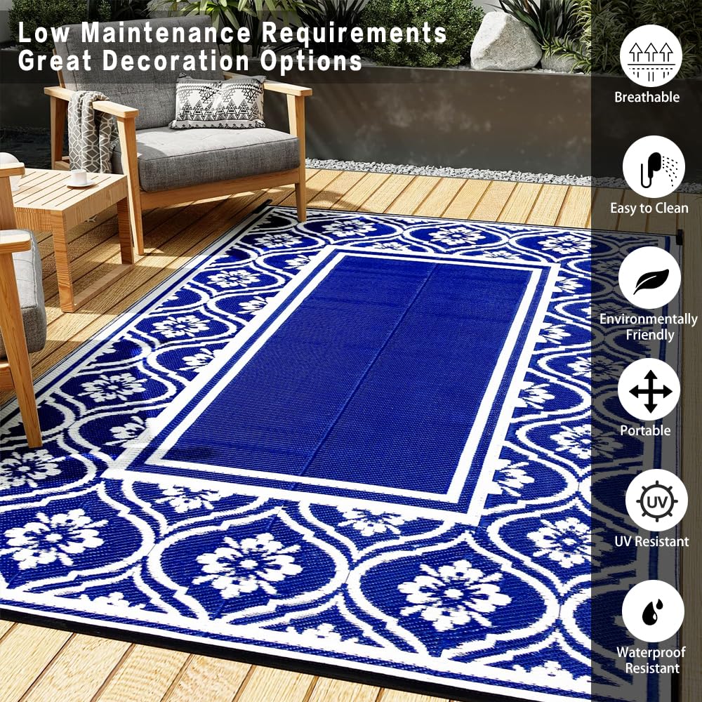 HUGEAR alfombra en patio mostrando protección solar y uso exterior