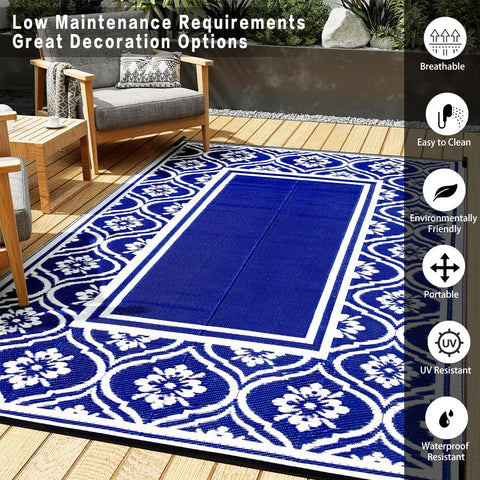 HUGEAR alfombra en patio mostrando protección solar y uso exterior