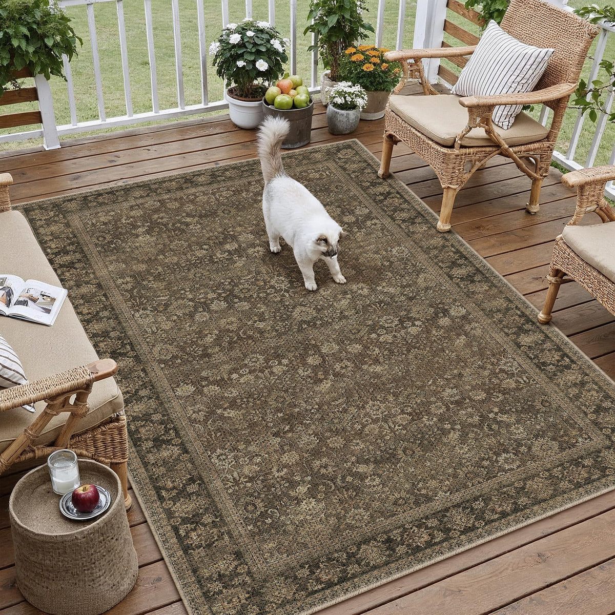 HUGEAR alfombra frontal 4x6 marrón aspecto lino, añade estilo inmediato
